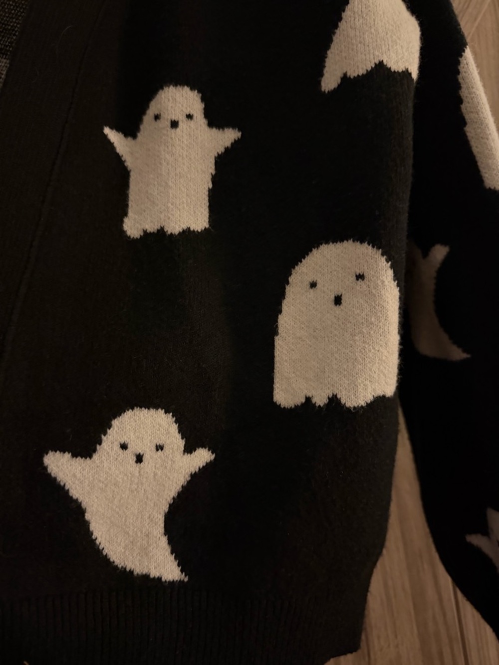 Cat & Jack Black and White Knit Cardigan with Ghost Pattern - Picture 3 of 4